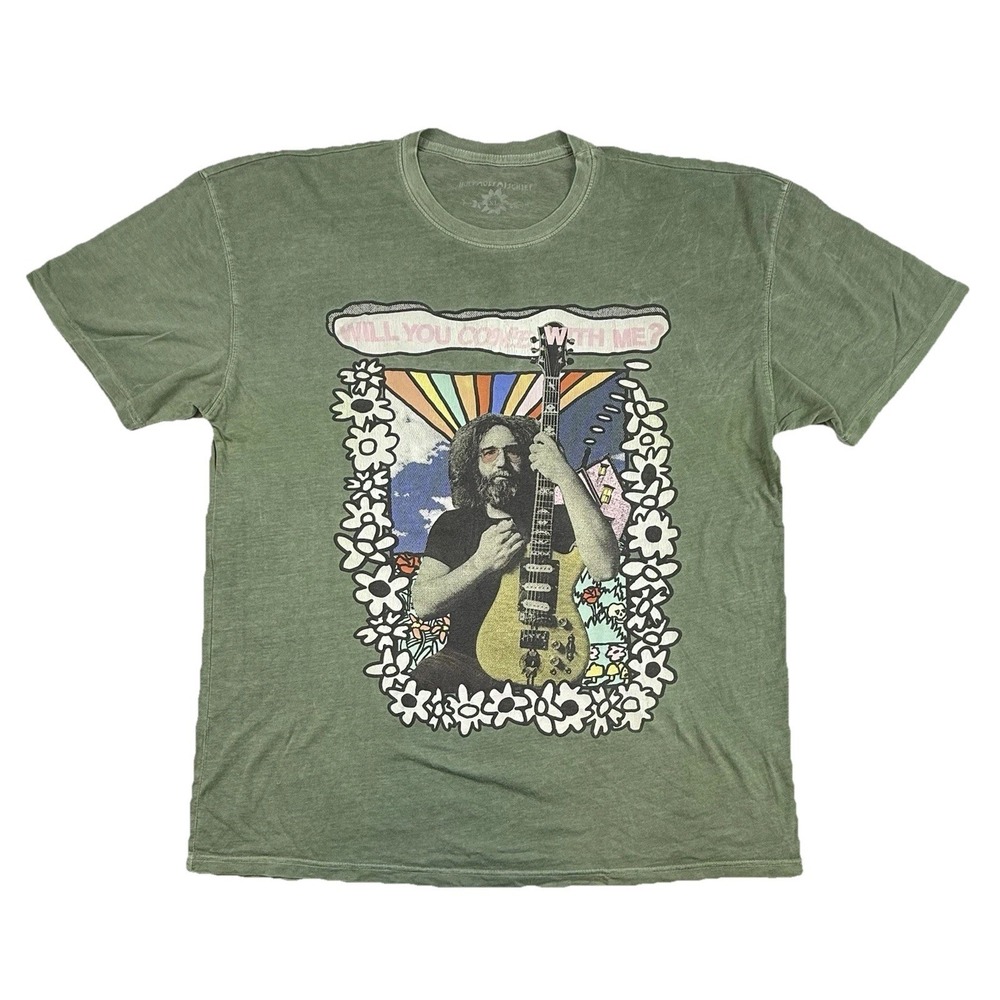 Jerry Garcia Holy Moly Mischief T-shirt Green Men's XL Will You Come With Me
